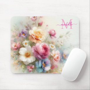 Custom Aquarell Floral Template Monogrammed Mouse Mat