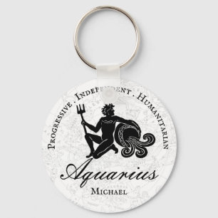 Custom Aquarius Zodiac Traits Astrology White Key Ring
