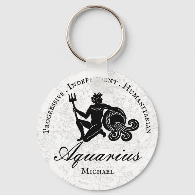 Custom Aquarius Zodiac Traits Astrology White Key Ring (Front)