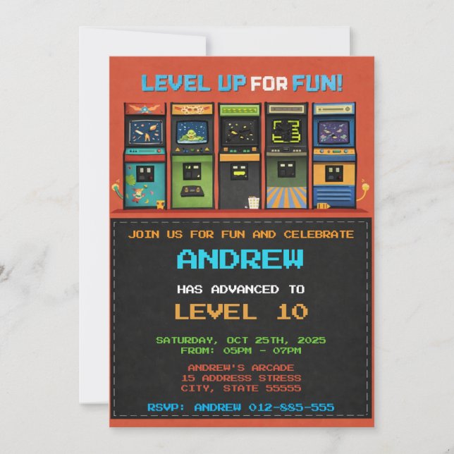Custom Arcade Video Game Birthday  Invitation (Front)