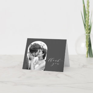 Custom Arch Shape Wedding Photo Black and White Thank You Card