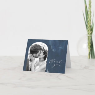 Custom Arch Shape Wedding Photo Navy Blue  Thank You Card