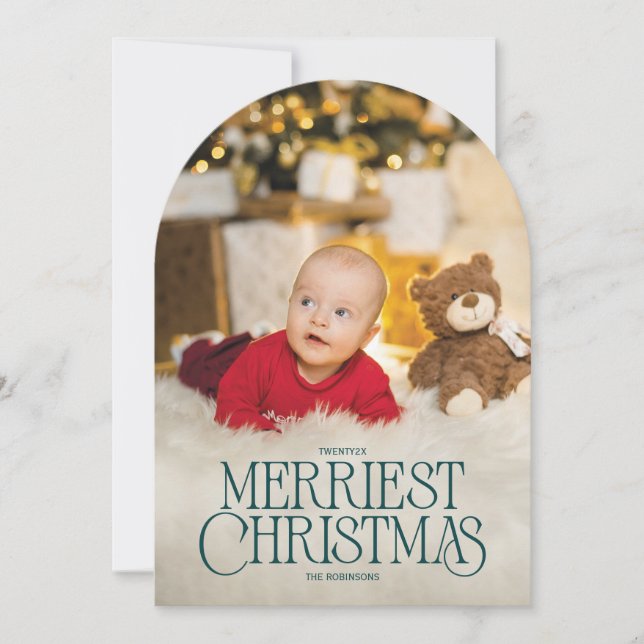 Custom Arch-Shaped Merriest Christmas Photo Card (Front)