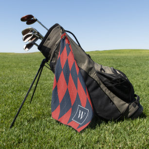 Custom Argyle – Navy & Red Monogram Golf Towel