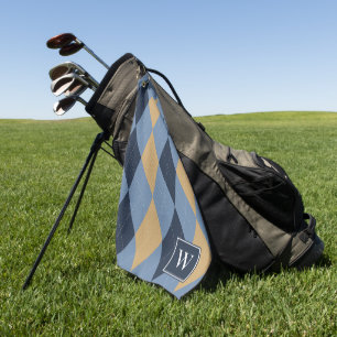 Custom Argyle – Smoke Blue Navy & Khaki Monogram Golf Towel