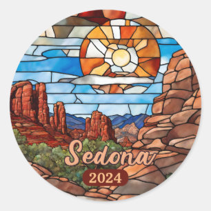 Custom Arizona Desert Cactus Faux Stained Glass  Classic Round Sticker