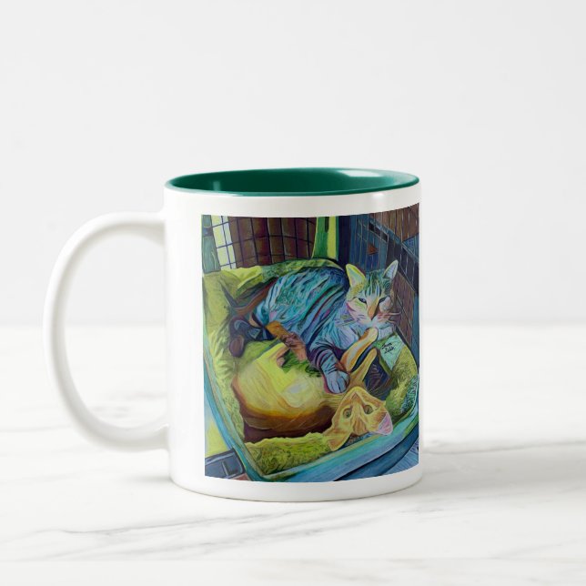 Custom Art Coffee Mug With Two KItties (Left)