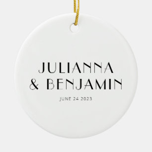 Custom Art Deco Black White Newlywed Name Keepsake Ceramic Tree Decoration