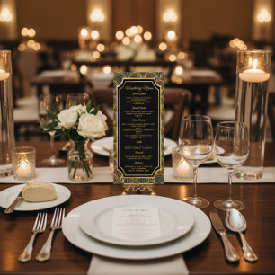 Custom Art Deco Embroidered-Style Wedding Menu