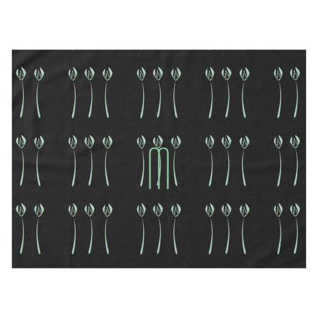 Custom Art Deco Style Mint Tulips Pattern Tablecloth (Front (Horizontal))