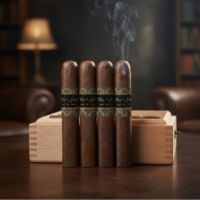 Custom Art Deco Wedding Cigar Wrap with Names (Creator Uploaded)