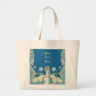 Custom Art Nouveau Vintage Blue Lady Archway Large Tote Bag