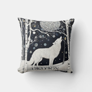 Custom Art Nouveau White Winter Fox Wolf Cushion
