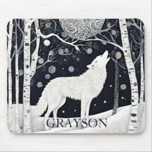 Custom Art Nouveau White Winter Fox Wolf Mouse Mat