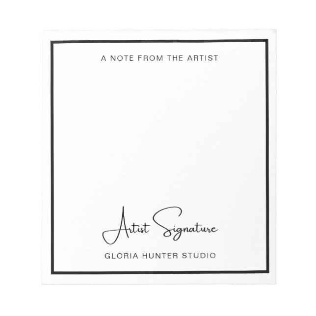 Custom Art Signature Note from Artist Notepad (Front)