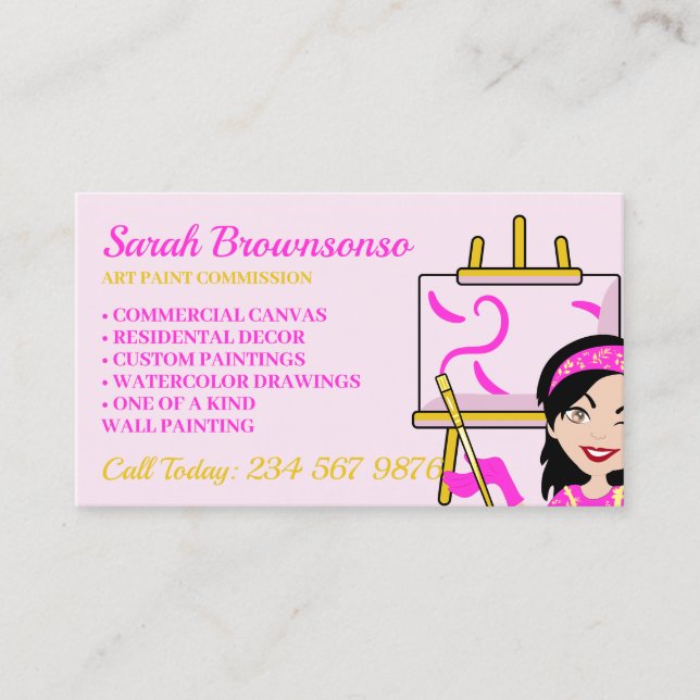 Custom Artist Pink painting Canvas Business Card (Front)