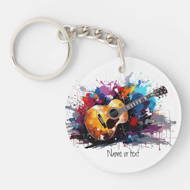 Custom Artistic Abstract Guitar Music Lover's Art  Key Ring (Front)