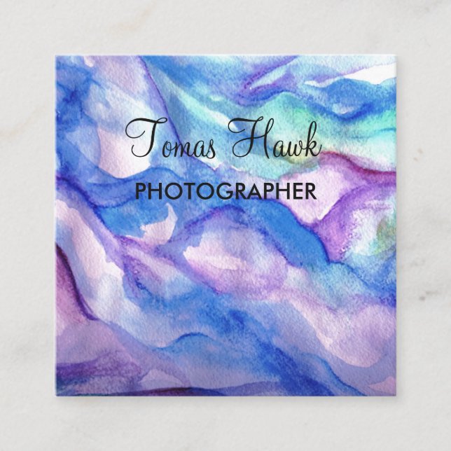 Custom Artistic  Blue Square Business Card (Front)