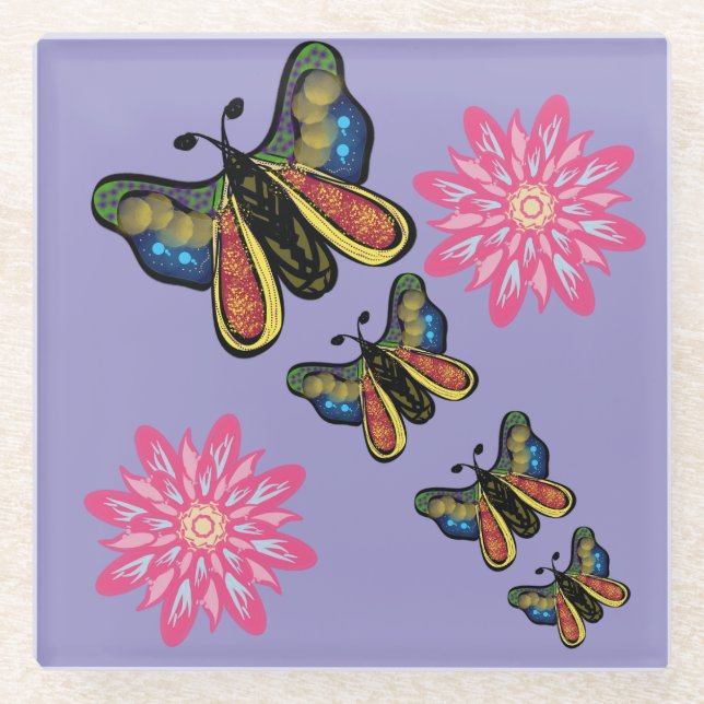 Custom Artistic Butterfly Cascade Glass Coaster (Front)