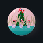 Custom Artistic Swimmers Illustration Christmas    3 Cm Round Badge<br><div class="desc">Featuring cool modern illustration of synchronised women artistic swimmers in a pool with a Christmas tree and stars on the back. Artistic swimmers gift design in a pastel colours. Five swimming ladies in swimming pool. Cool swim team gift. synchronised swimming team gifts, synchronised swimming team coach gift. Artistic swimmers girl...</div>