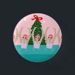 Custom Artistic Swimmers Illustration Christmas    3 Cm Round Badge<br><div class="desc">Featuring cool modern illustration of synchronised women artistic swimmers in a pool with a Christmas tree and stars on the back. Artistic swimmers gift design in a pastel colours. Five swimming ladies in swimming pool. Cool swim team gift. synchronised swimming team gifts, synchronised swimming team coach gift. Artistic swimmers girl...</div>
