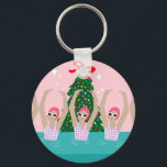 Custom Artistic Swimmers Illustration Christmas  Key Ring<br><div class="desc">Featuring cool modern illustration of synchronised women artistic swimmers in a pool with a Christmas tree and stars on the back. Artistic swimmers gift design in a pastel colours. Five swimming ladies in swimming pool. Cool swim team gift. synchronised swimming team gifts, synchronised swimming team coach gift. Artistic swimmers girl...</div>