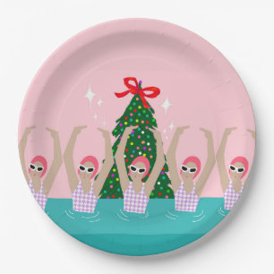 Custom Artistic Swimmers Illustration Christmas Paper Plate