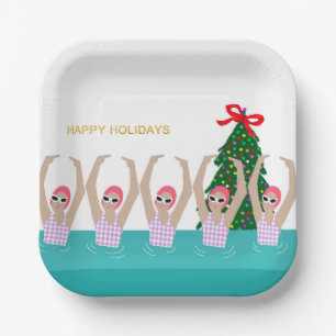 Custom Artistic Swimmers Illustration Christmas    Paper Plate
