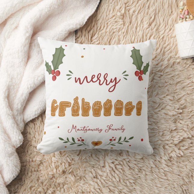Custom ASL Merry Christmas Gingerbread Hands Cushion (Blanket)