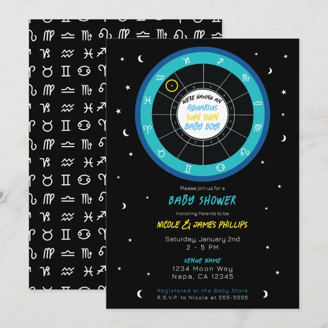 Custom Astrology Sun Sign Zodiac Baby Shower Invitation (Front/Back)