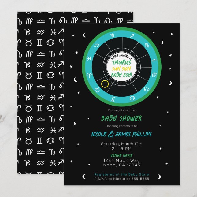 Custom Astrology Zodiac Sun Sign Baby Shower Invitation (Front/Back)