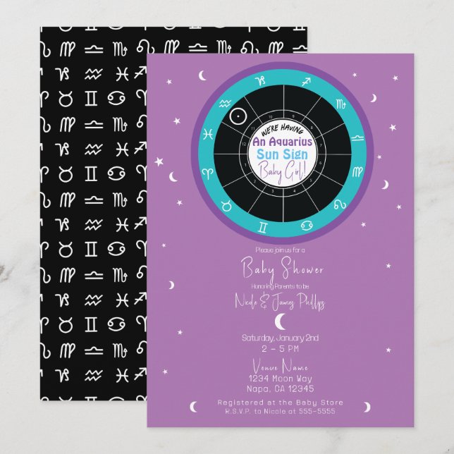 Custom Astrology Zodiac Sun Sign Baby Shower   Invitation (Front/Back)