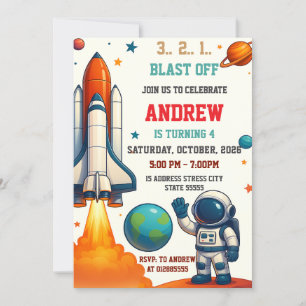 Custom Astronaut Outer Space Birthday Party  Invitation