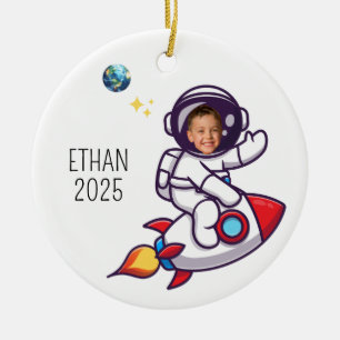 Custom Astronaut Photo for Kids,Outer Space Kids Ceramic Tree Decoration