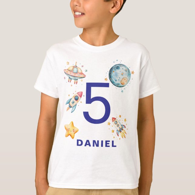 Custom Astronaut Space-Themed Birthday T-Shirt (Front)