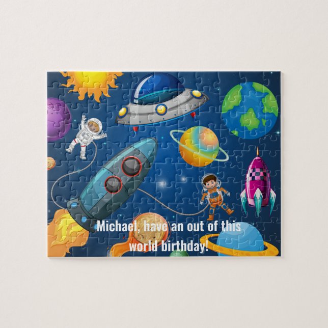 Custom, astronauts, spaceships, planets, universe, jigsaw puzzle (Horizontal)