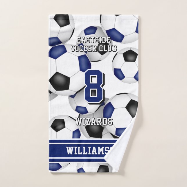 Custom athlete and team name soccer blue  hand towel (Hand Towel)