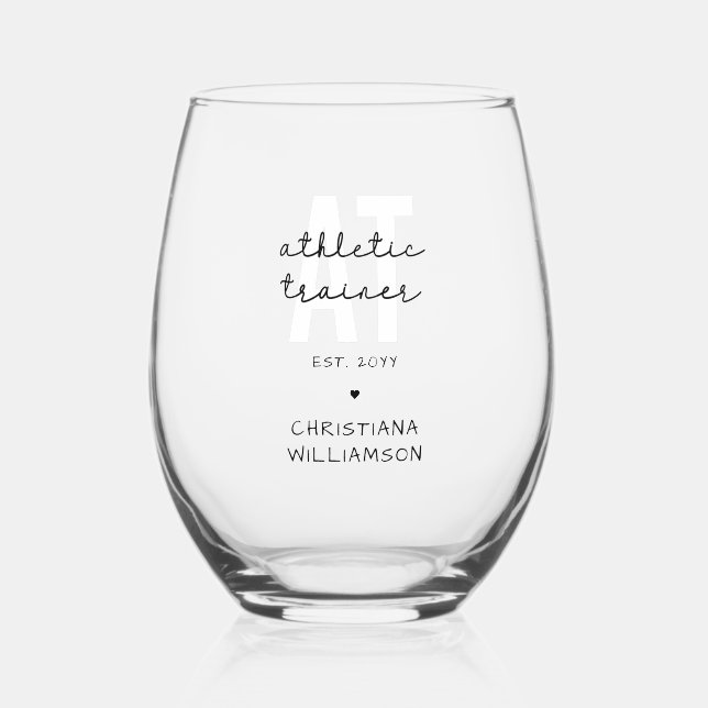 Custom Athletic Trainer AT athletic training Stemless Wine Glass (Front)