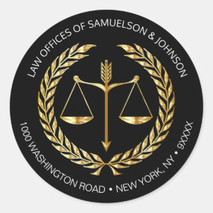 Custom Attorney Lawyer Scale of Justice Black Gold Classic Round Sticker
