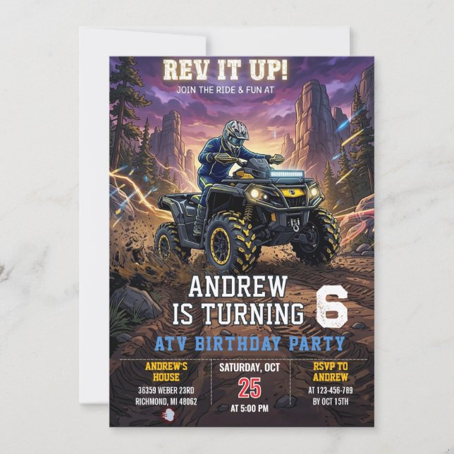 Custom ATV Birthday Party for boy Invitation (Front)