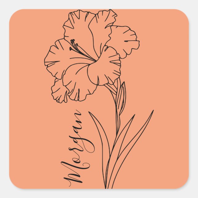 Custom August Gladiolus Birth Flower Gift for Birt Square Sticker (Front)