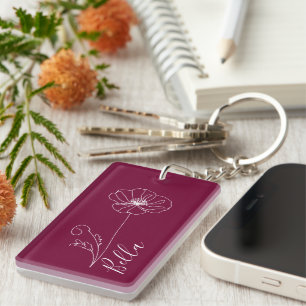 Custom August Poppy Birth Flower Gift for Birthday Key Ring