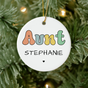 Custom Aunt Retro Gift Auntie Personalised Ceramic Tree Decoration