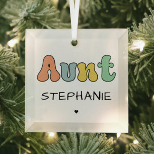 Custom Aunt Retro Gift   Auntie Personalised Glass Tree Decoration