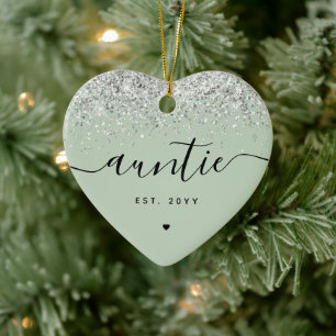 Custom Auntie Est Glitter Confetti New Aunt Gifts Ceramic Tree Decoration