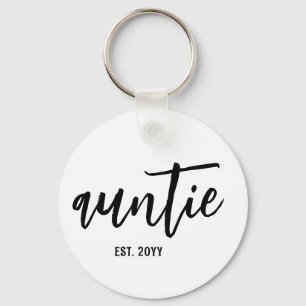 Custom Auntie Est. Modern Brush Script Typography Key Ring