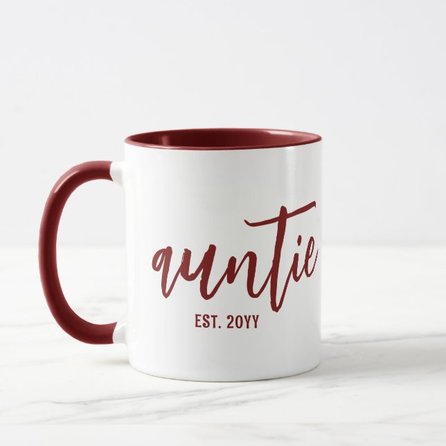 Custom Auntie Est. Modern Brush Script Typography Mug (Left)