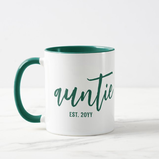Custom Auntie Est. Modern Brush Script Typography Mug (Left)