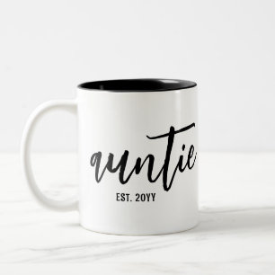 Custom Auntie Est. Modern Brush Script Typography Two-Tone Coffee Mug