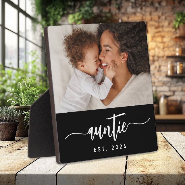 Custom Auntie Established Elegant Script Photo Plaque (Creator Uploaded)